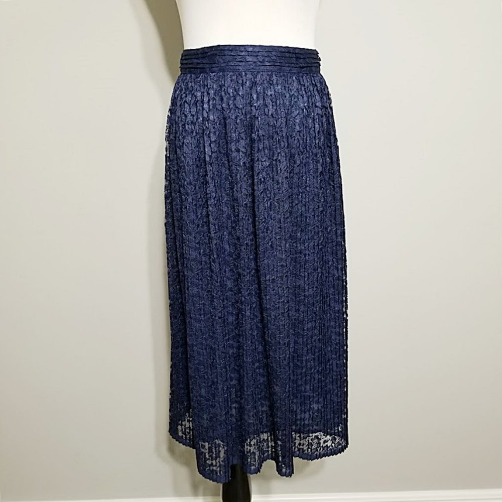 Michael Kors Pleated Lace Skirt 6 Women Blue Retro Romance Below The Knee A-Line